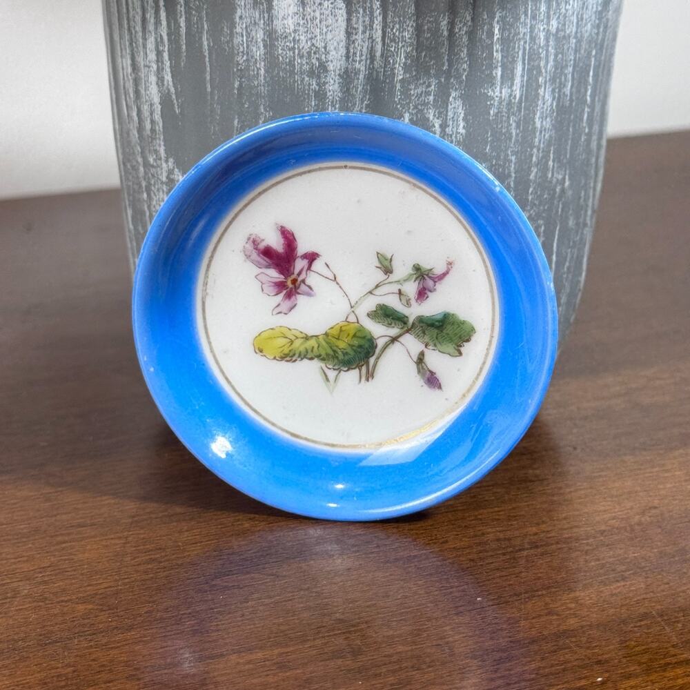 Antique Haviland & Co Limoges Butter Pat Hand Painted Floral Blue 2.75"